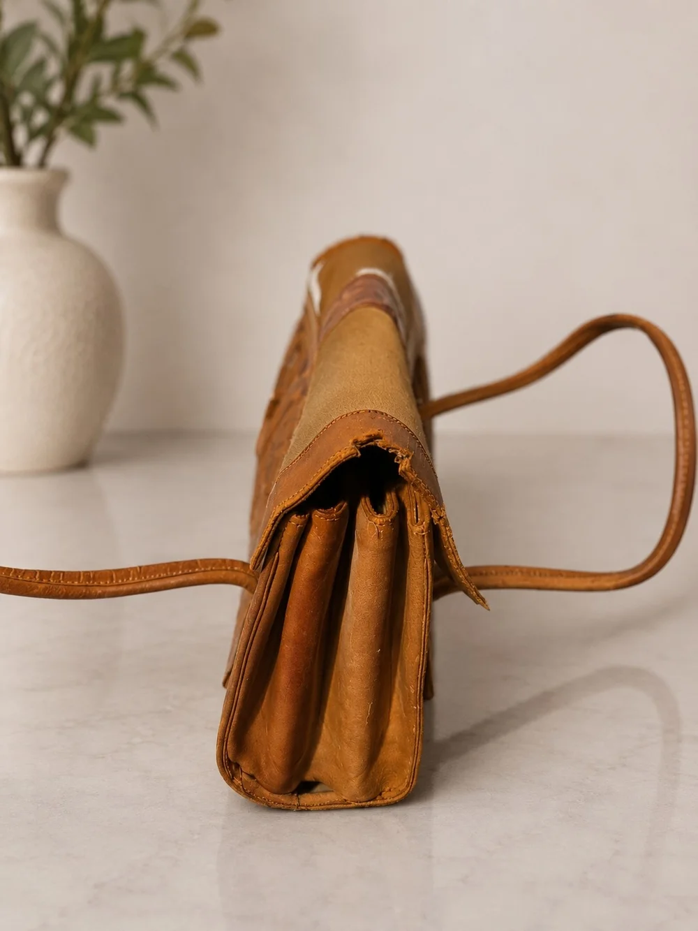 Vintage Handmade Real Calf Hair Leather Purse Bag Floral Mexico Boho Western